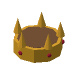 A narrow golden crown with red stones, the sign of King.
